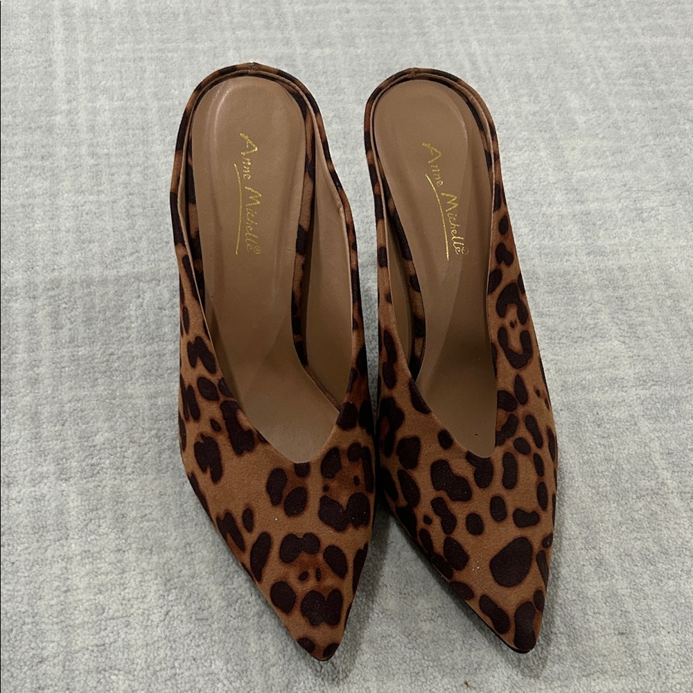 Anne Michelle Brown Leopard Print Mules